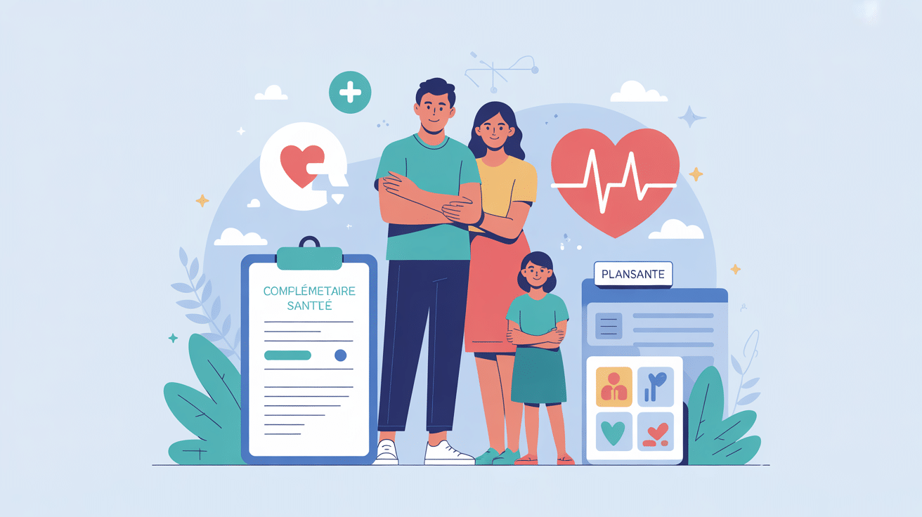 Illustration complémentaire santé Plansante famille carte Vitale