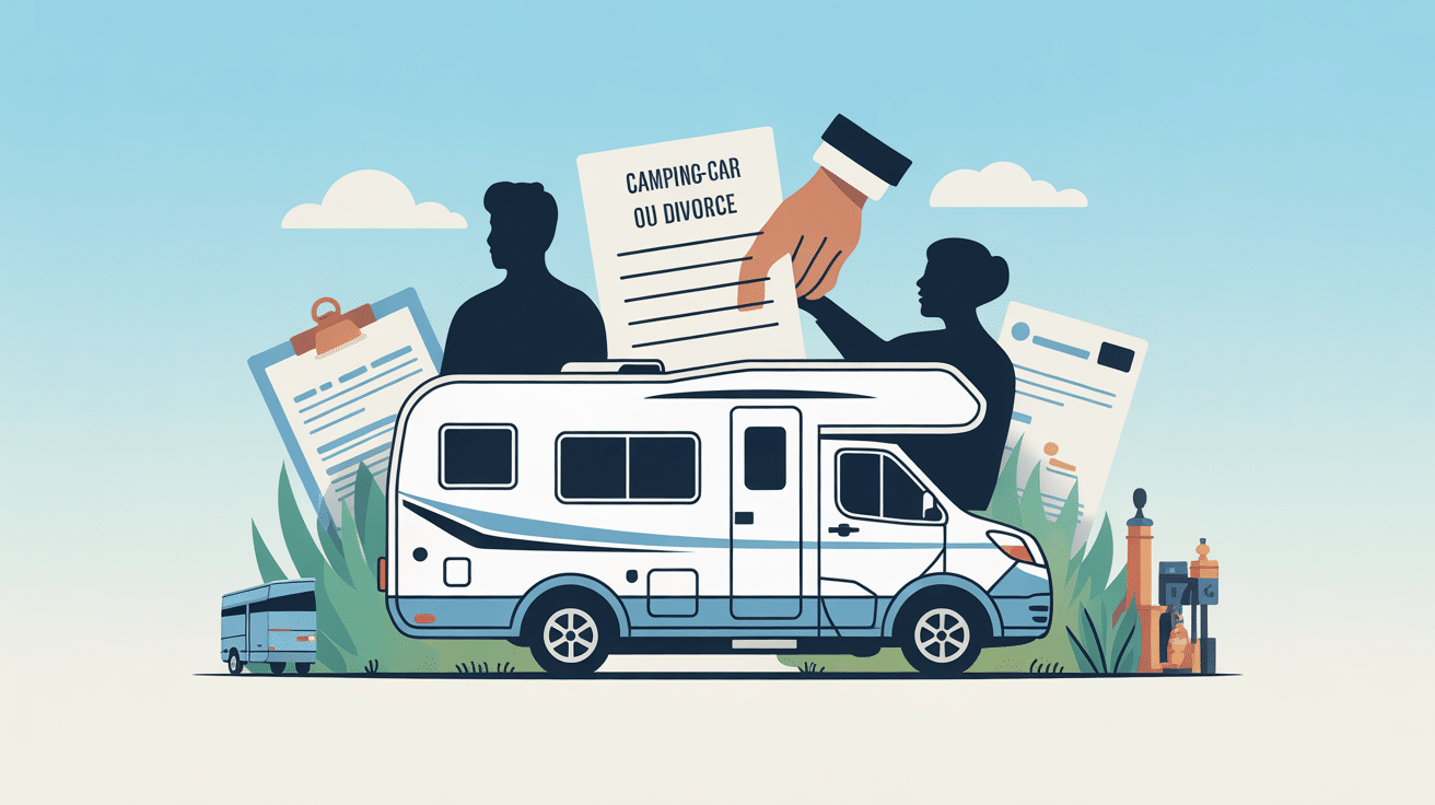 illustration vente camping-car cause décès divorce contexte juridique émotionnel