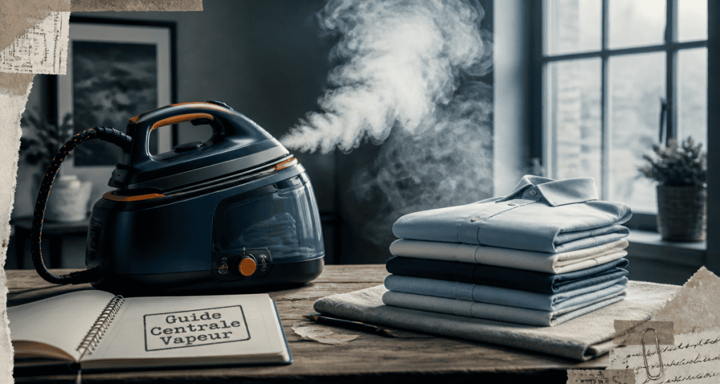 centrale vapeur comparatif sur table avec chemises repassées