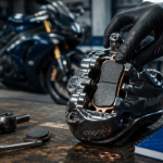 changer plaquette de frein moto gros plan main gantée