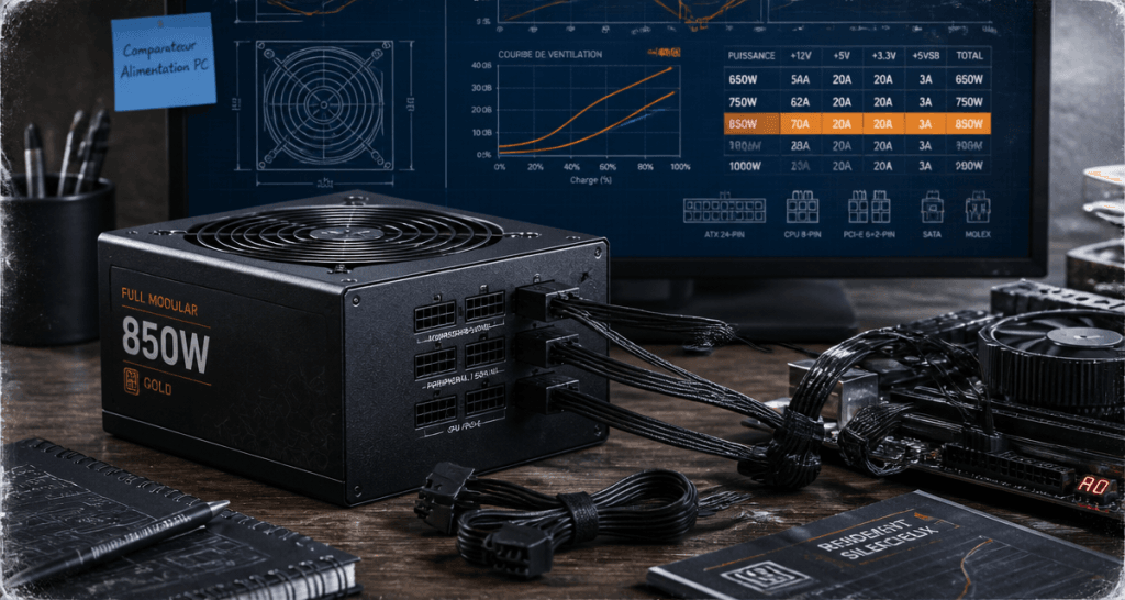 Comparateur alimentation PC, bloc d’alimentation sur bureau