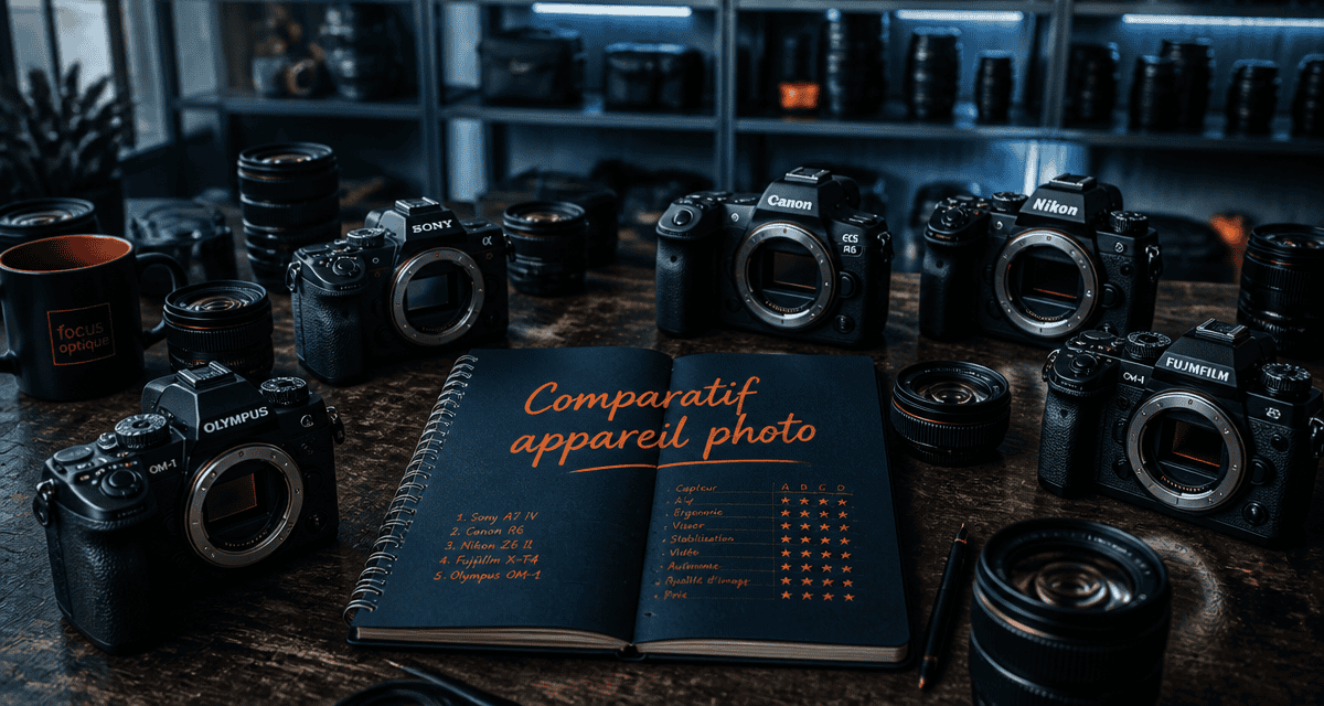 Comparatif appareil photo, hybrides et reflex sur table