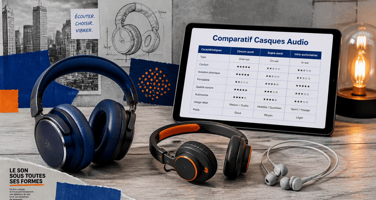 Comparatif casque audio trois modèles sur table