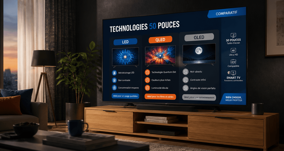 comparatif téléviseur 50 pouces dans salon moderne