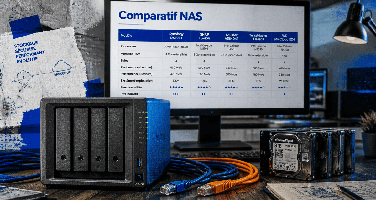 Comparatifs NAS sur bureau moderne