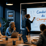 conduite changement collaborateurs autour tableau blanc
