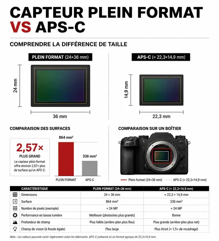 Comparatif taille capteur plein format vs APS-C