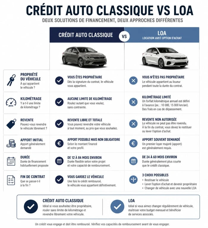 Comparatif crédit auto classique vs LOA pour le financement de votre véhicule