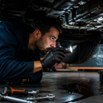 mécanicien vérifie fuite joint spi sous voiture