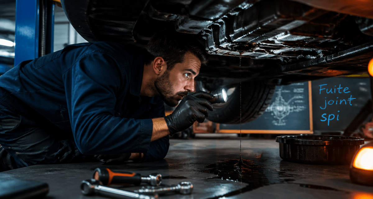 mécanicien vérifie fuite joint spi sous voiture