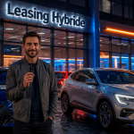 Leasing voiture hybride Toyota Yaris et Renault Arkana devant concession