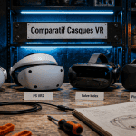 meilleur casque vr Meta Quest 3 PS VR2 Valve Index Pimax sur table