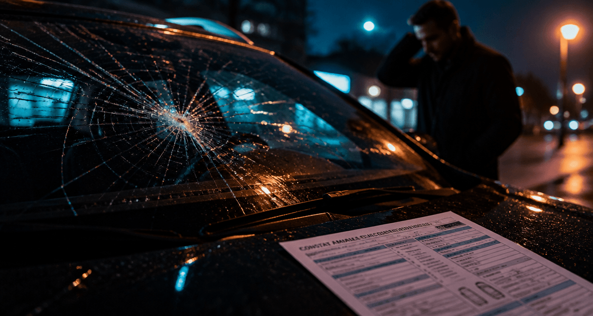 pare brise cassé par un tiers sur voiture