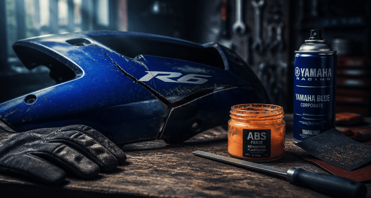 reparation carenage moto avec outils sur etabli