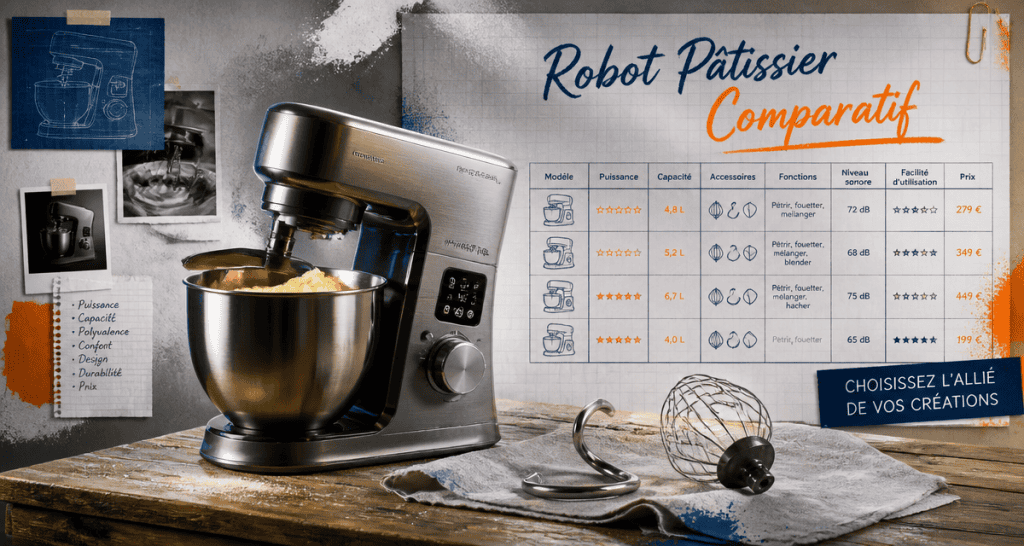 robot pâtissier comparatif bol inox accessoires