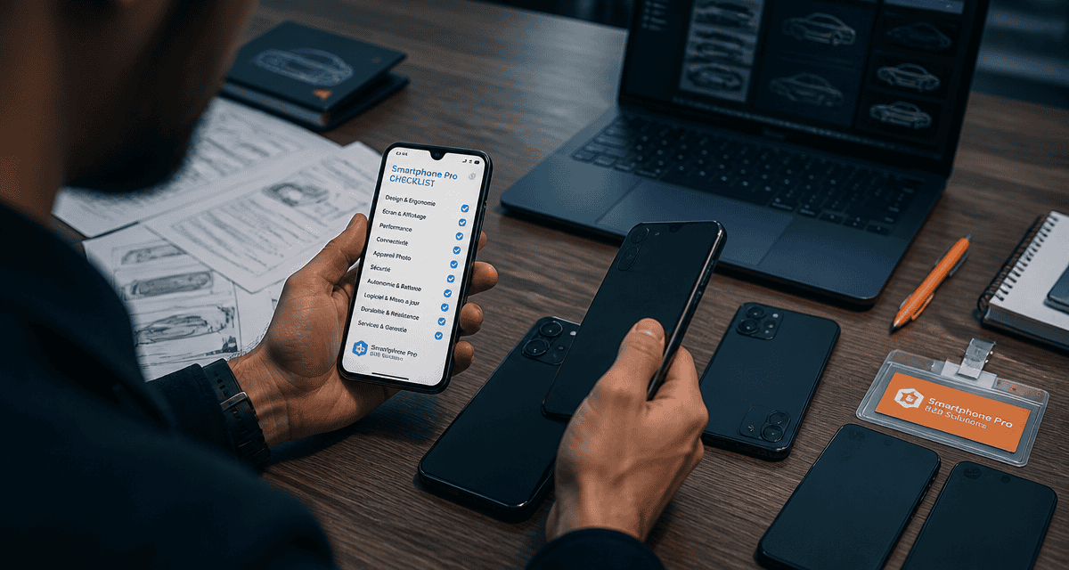Collaborateur avec smartphone professionnel en entreprise