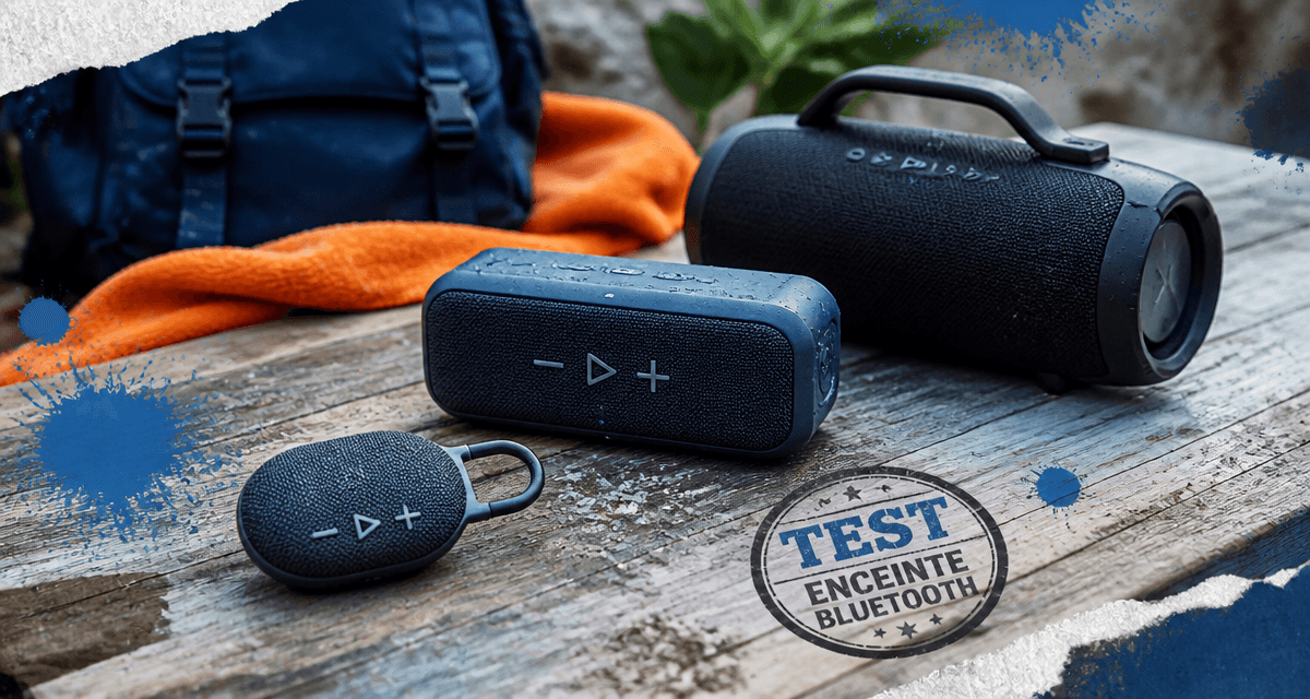Test enceinte Bluetooth trois modèles sur table bois