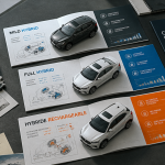 Comparateur voiture hybride avec brochures et miniatures