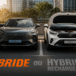 Différence entre hybride et hybride rechargeable sur un parking urbain