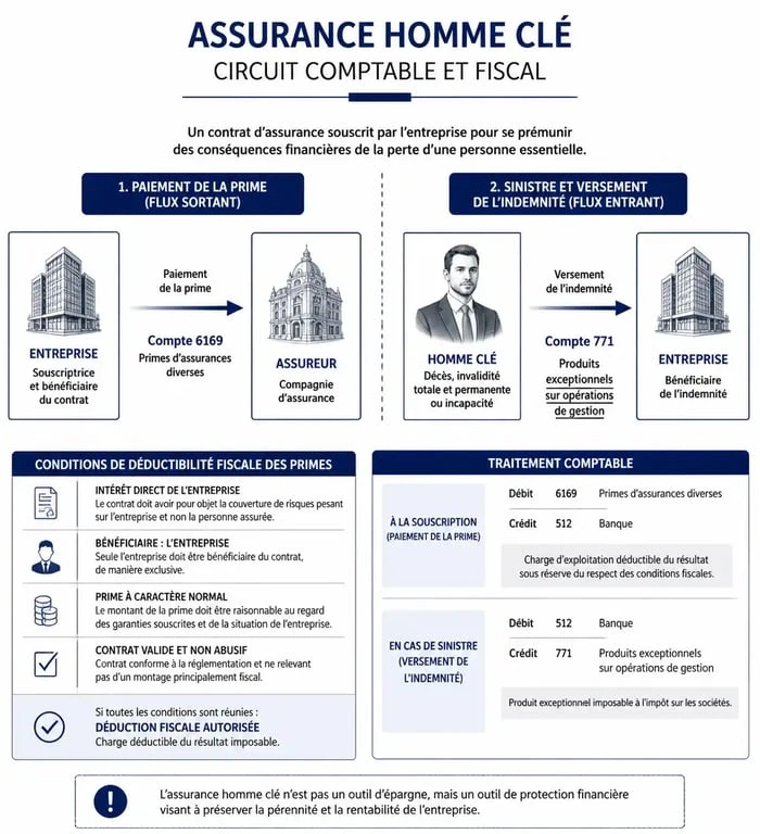 Schéma comptable et fiscal de l'assurance homme clé pour entreprise