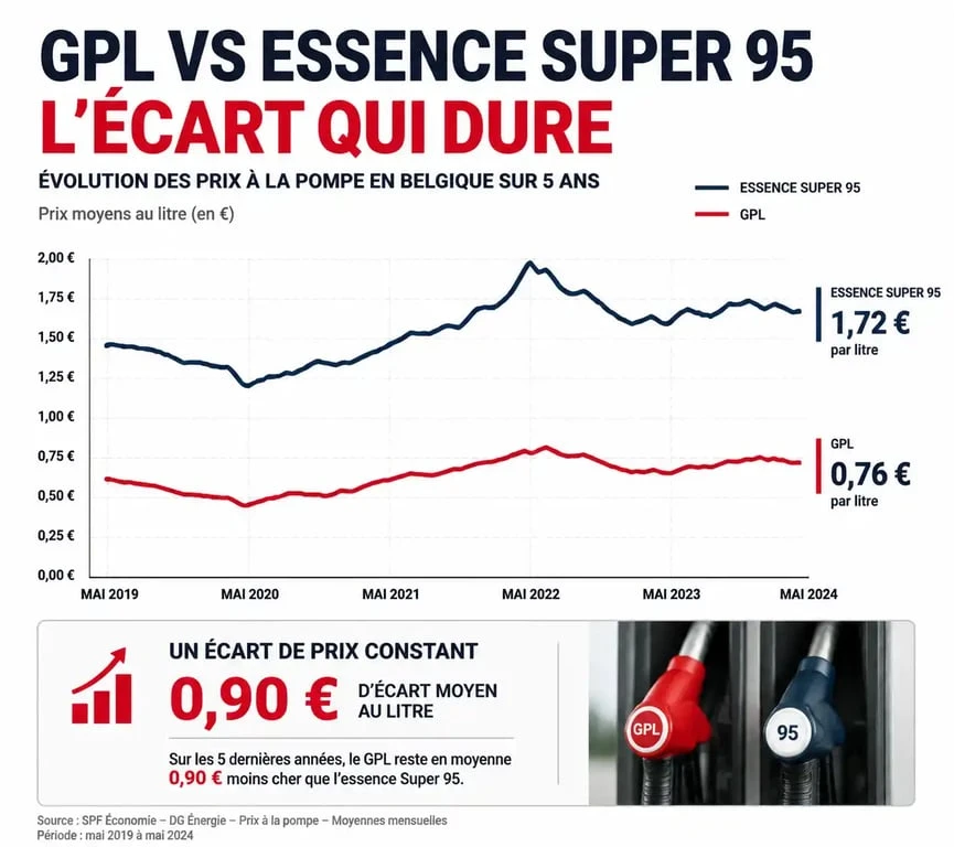 Évolution comparative des prix du GPL et de l'essence en Belgique