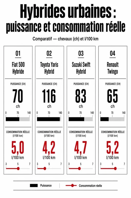 Comparatif des performances et consommation de la Fiat 500 hybride face à ses concurrentes