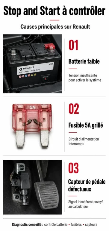 Causes fréquentes du message d'erreur Stop and Start à contrôler sur Renault