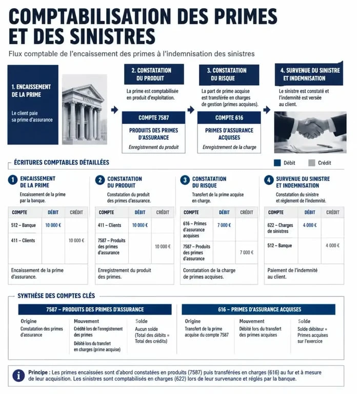 Schéma comptable des primes d'assurance et indemnités de sinistre selon le PCG