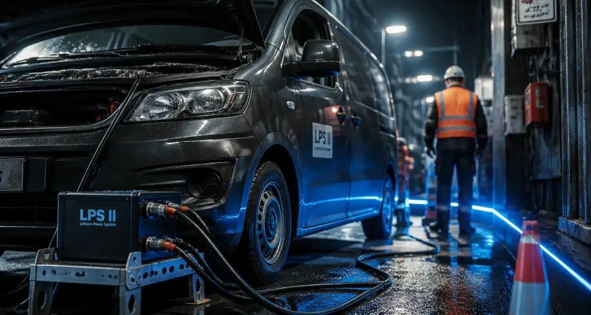 Véhicule de service avec boîtier batterie lithium LPS II et balisage LED LPS Automotive