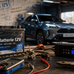 Yaris Cross problème : batterie 12V et multimètre en atelier