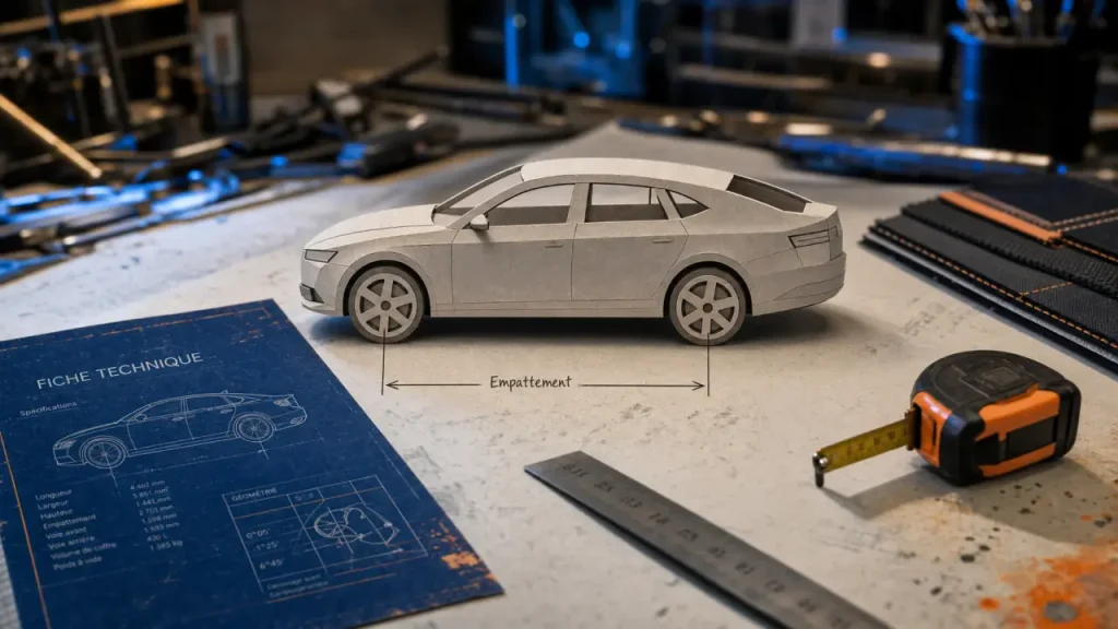 Empattement voiture : fiche technique montrant l’empattement