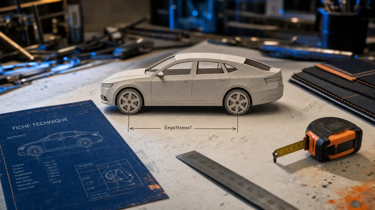 Empattement voiture : fiche technique montrant l’empattement