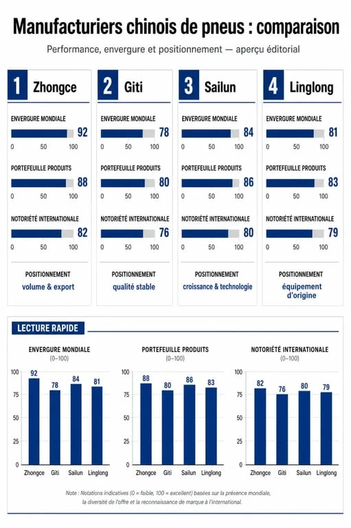 Infographie comparative des principaux fabricants de pneus chinois et leurs performances