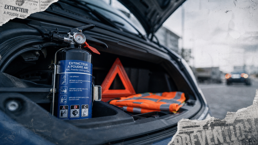 Extincteur pour voiture obligatoire en France : extincteur à bord, gilet et triangle