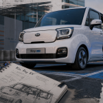 Kia Ray EV électrique urbaine, vue avant et porte coulissante ouverte