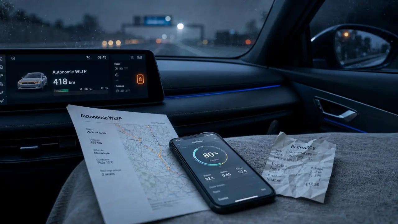 Écran d'instrumentation embarquée affichant l'autonomie et une carte
