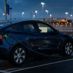 Tesla Model Y grande autonomie 657 km WLTP, recharge 250 kW, Superchargeur au crépuscule