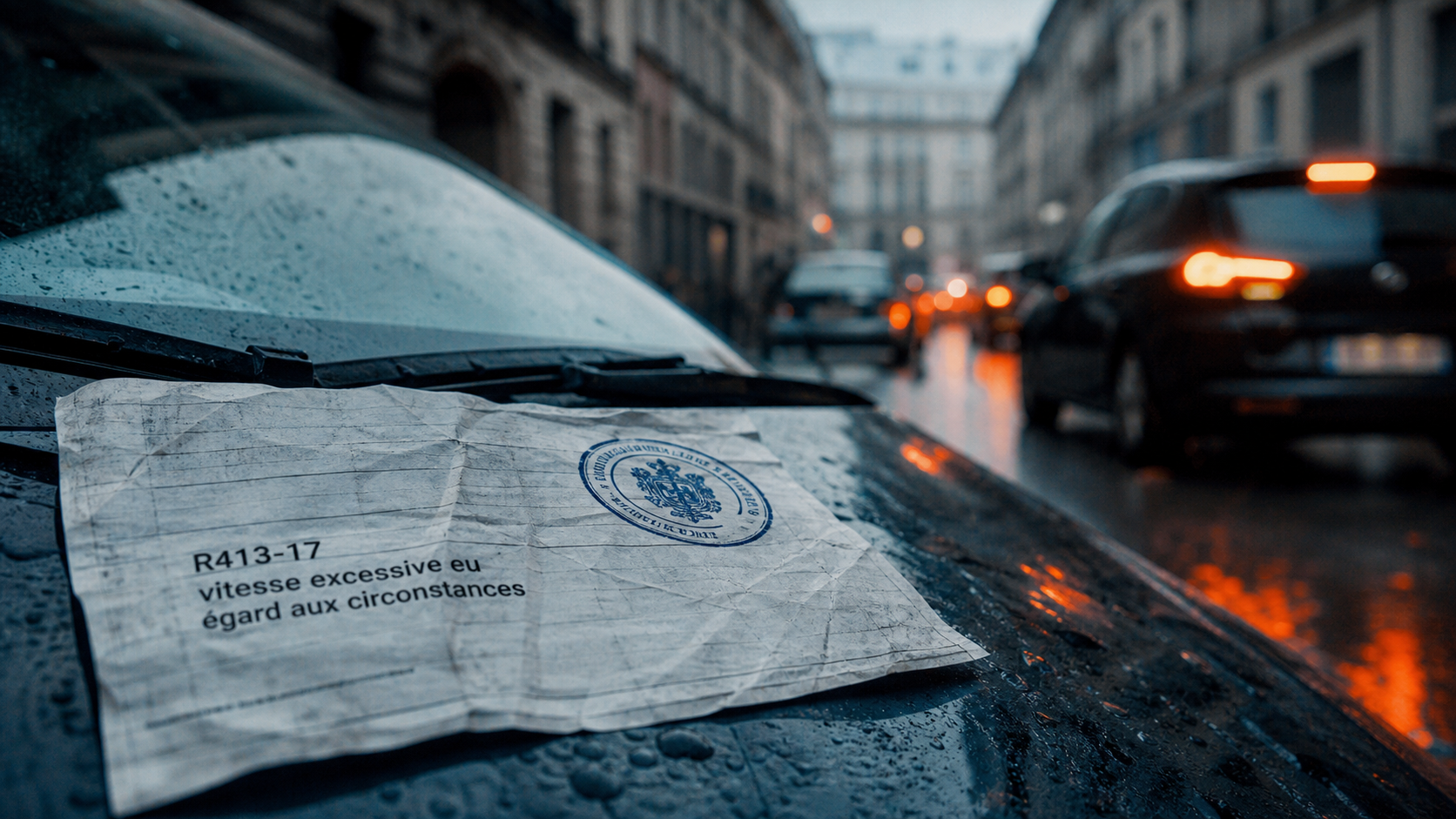 Avis R413-17 : vitesse excessive eu égard aux circonstances (contravention)