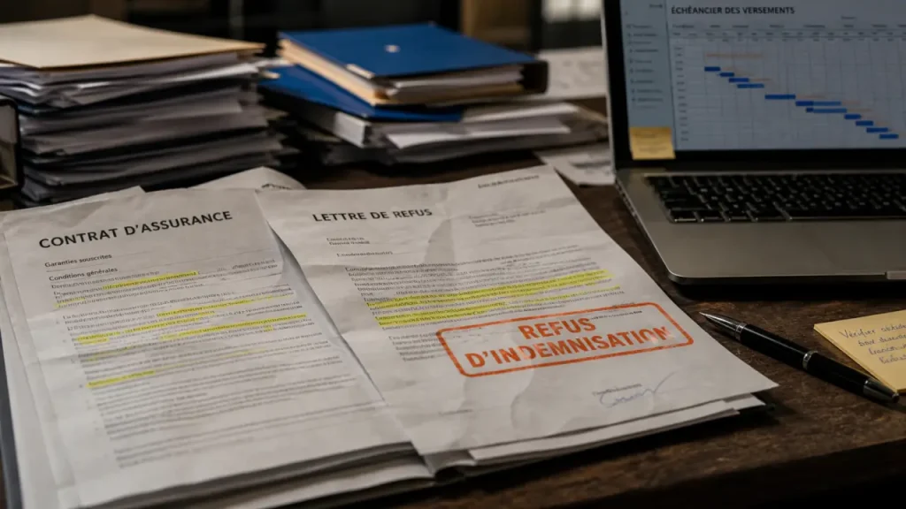Refus d’indemnisation en assurance professionnelle : contrat, preuves et recours pour contester