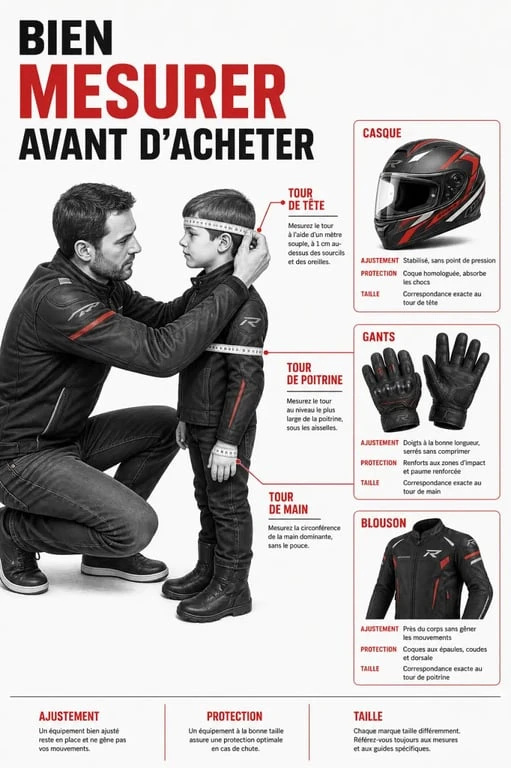Équipement moto enfant : prise de mesures avant l’achat du casque, des gants et du blouson