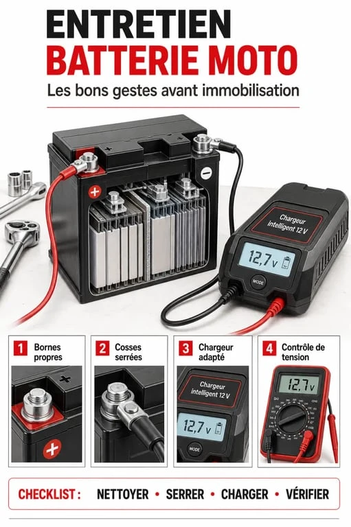batterie moto feu vert : gestes d’entretien et contrôle avant immobilisation