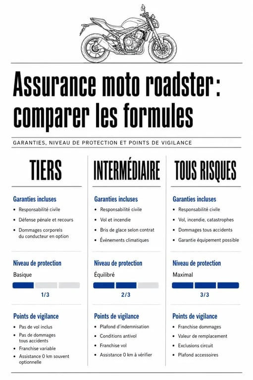 Comparatif des formules d’assurance moto roadster entre tiers, intermédiaire et tous risques