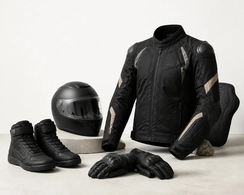 Pack équipement moto complet avec casque, gants, blouson et chaussures moto