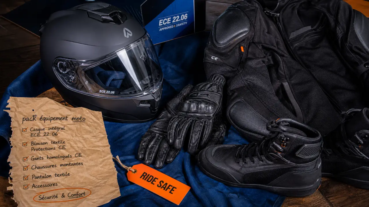 Pack équipement moto avec casque intégral ECE 22.06 et protections CE