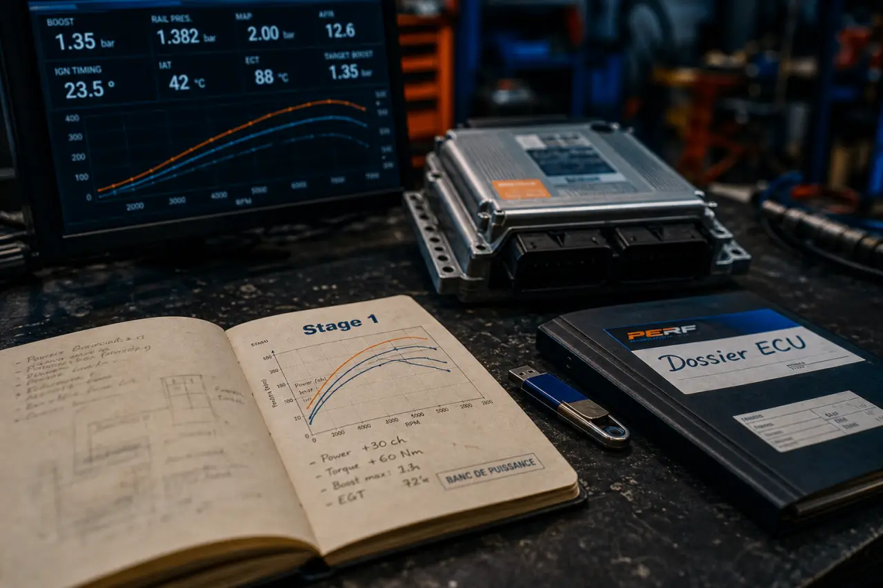 Reprogrammation moteur stage 1 : banc de puissance et ECU