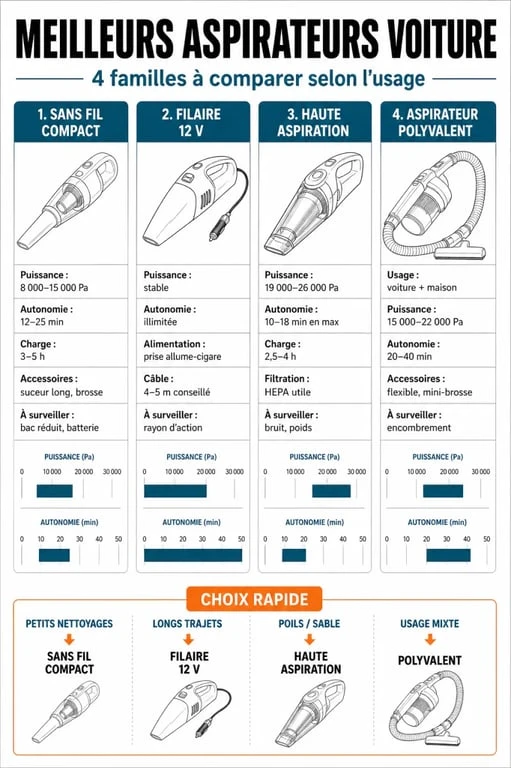 Comparatif des meilleurs aspirateur voiture selon l’usage, la puissance et l’autonomie