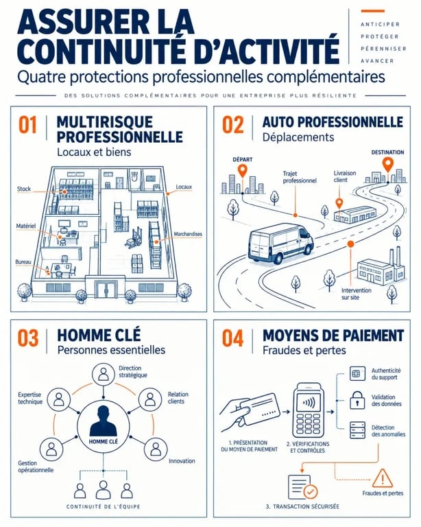Infographie des quatre protections de l’assurance pro Banque Populaire