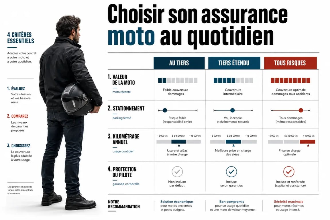 Comment bien choisir son assurance motocyclette pour les trajets quotidiens : comparaison visuelle des formules et garanties