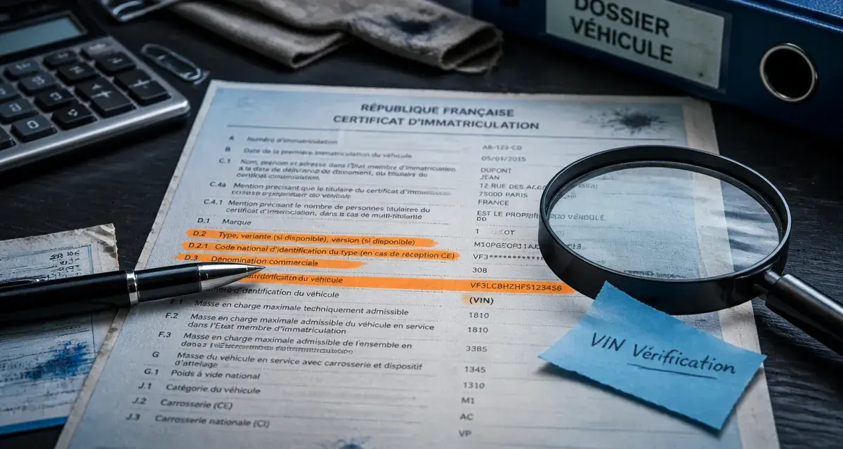Où trouver le modele sur carte grise : repères D.2, D.3 et VIN