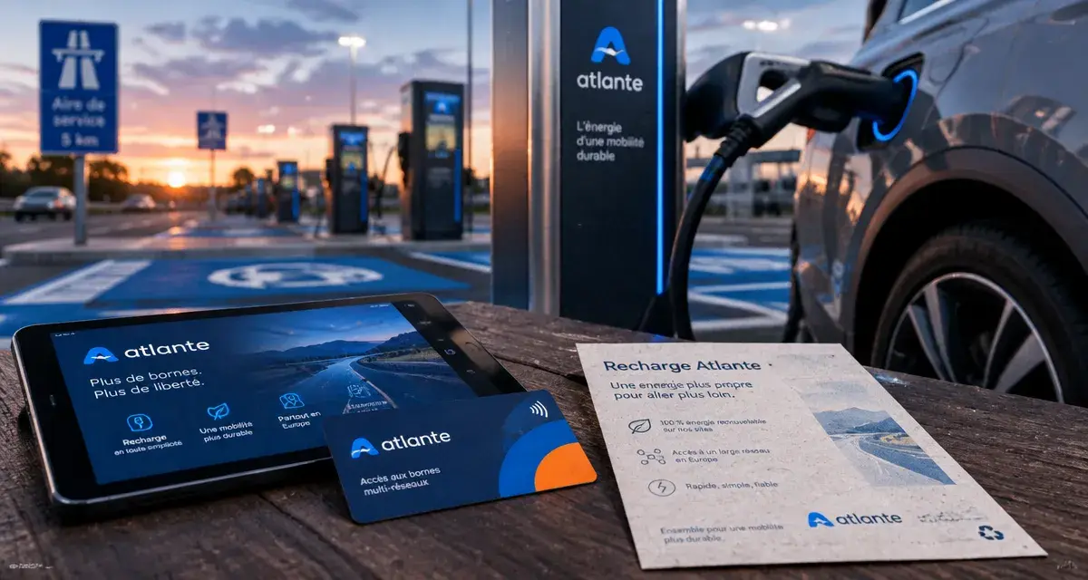 Borne de recharge atlante pour voiture électrique, paiement sans surprise